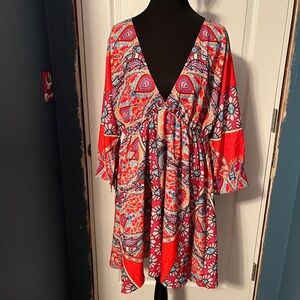 Vibrant Red Patterned Women's Dress